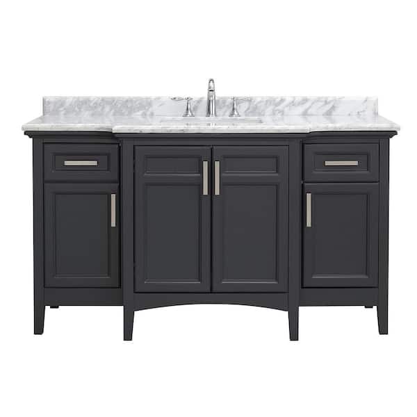 Sassy 60 in. Single Sink Dark Charcoal Bath Vanity with Carrara Marble Top (Assembled)