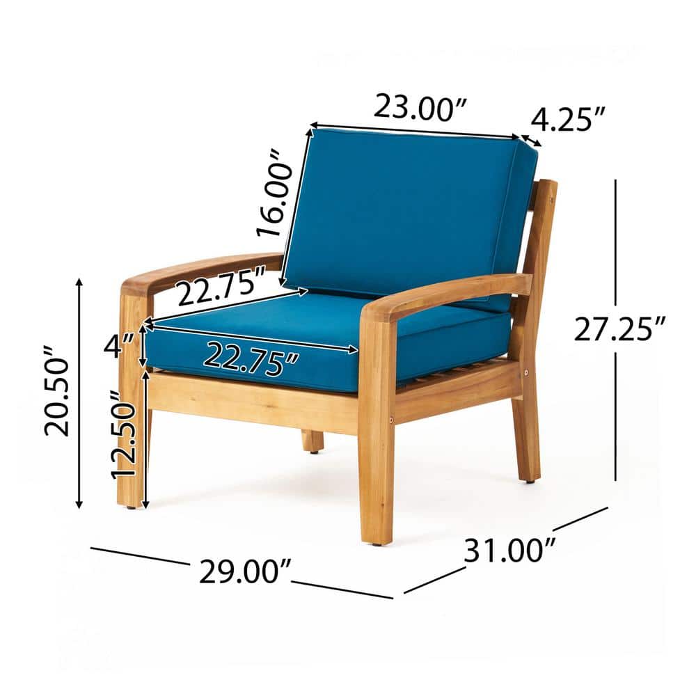 Teak and Dark Teal Acacia Wood Club Chair with Cushions