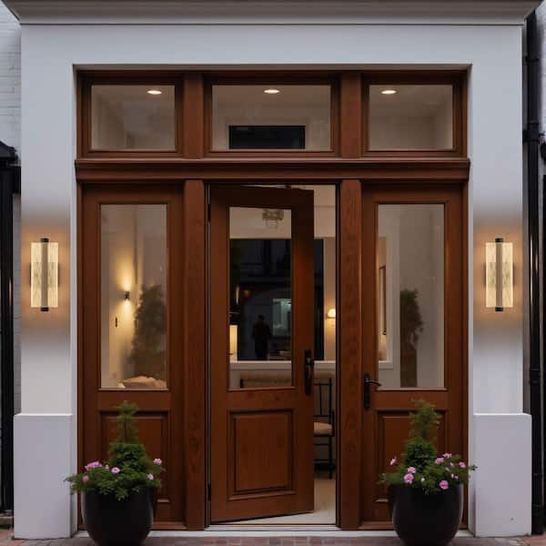 Black Color Changing 3000K/4000K/5000K Outdoor LED Wall Sconce with Clear Carved Acrylic