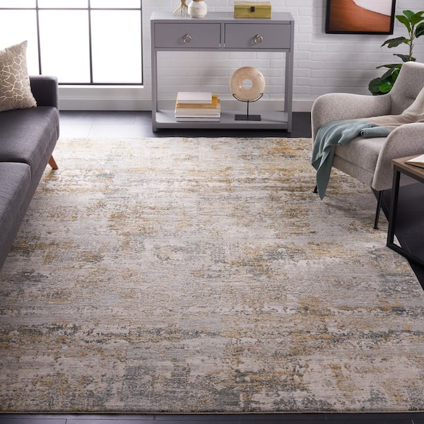 Adrianna 9 ft. x 12 ft. Blue/Gold Classic Marble Area Rug