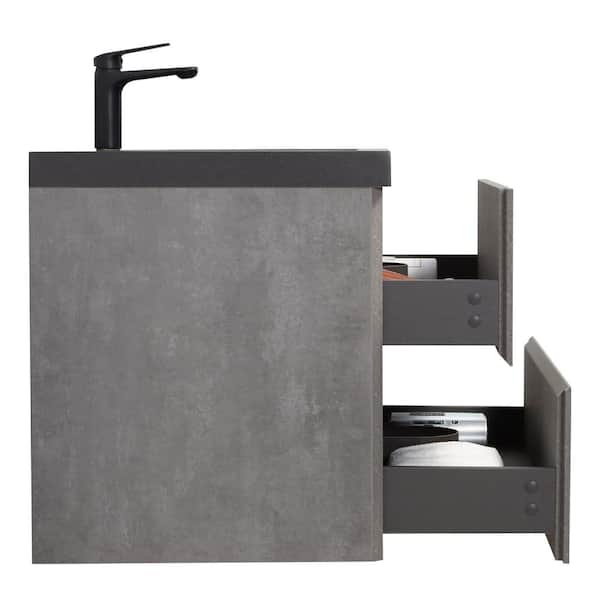 Lodi 30 in. W x 20 in. D x 16 in. H Single Floating Bathroom Vanity with Black Quartz Sand Top in Grey Assembled