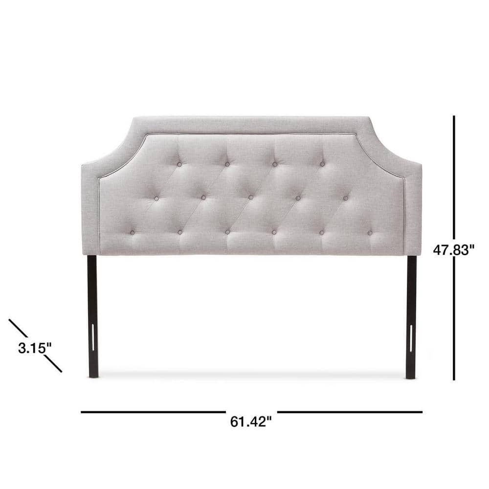Gray Tufted Upholstered Queen Headboard with Wood Legs
