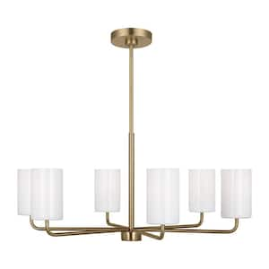 Rhett 6-Light Satin Bronze Large Chandelier with Clear/White Glass Shades, No Bulbs Included