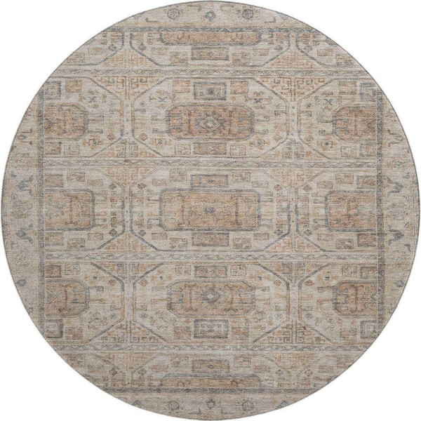 Mayfield Premium Machine Washable Abstract AMF1919 Beige 8 ft. x 8 ft. Round Rug