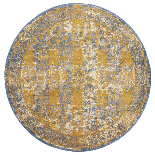 Amer Rugs Scentasia Gold/Blue 6 ft. 7 in. x 6 ft. 7 in. Vintage Abstract Round Rug