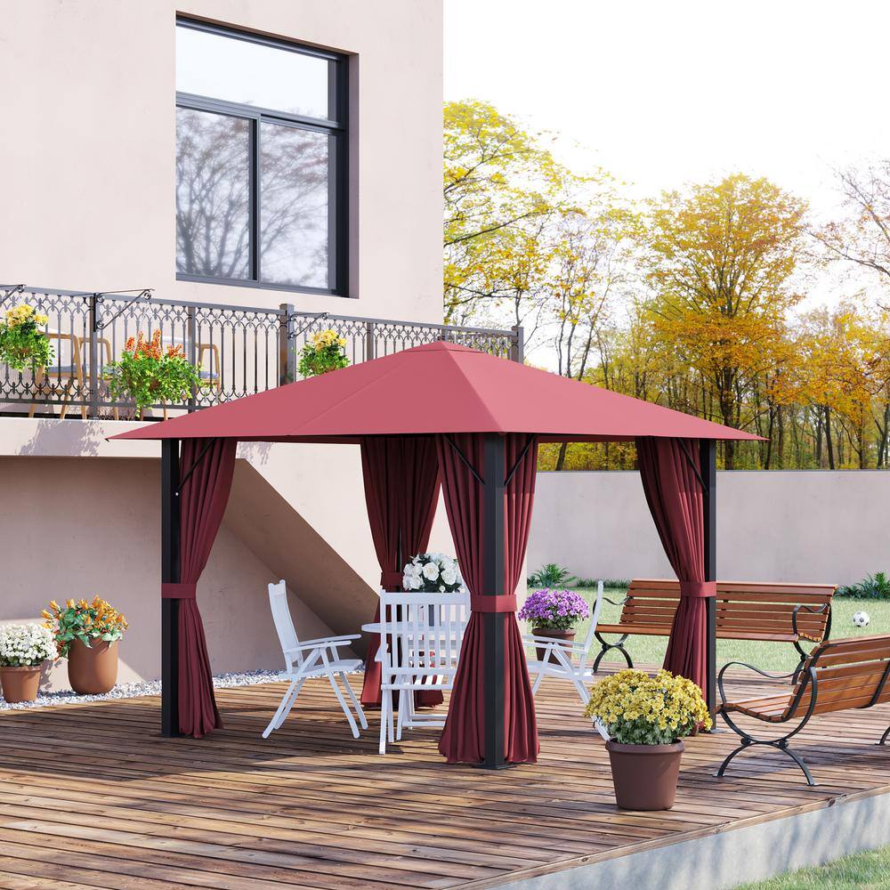 10x10 Red Aluminum Patio Gazebo with Sidewalls