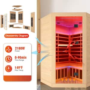 Felixo 2-Person Indoor Canadian Hemlock Pentagonal Infrared Sauna with 9 Carbon Crystal Heaters and Chromotherapy Lights