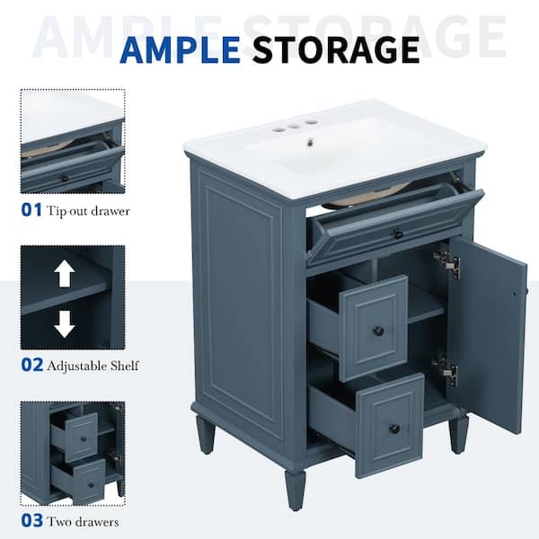 FAMYYT 24 in. W Single Sink Freestanding Blue Solid Wood Frame