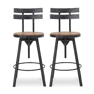 Frontage Adjustable 38.25-44.25 in. Natural and Black Brushed Silver Swivel Bar Stool (Set of 2)