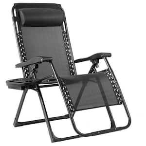 1-Piece Oversize Outdoor Lounge Chair in Black with Cup Holder of Heavy-Duty
