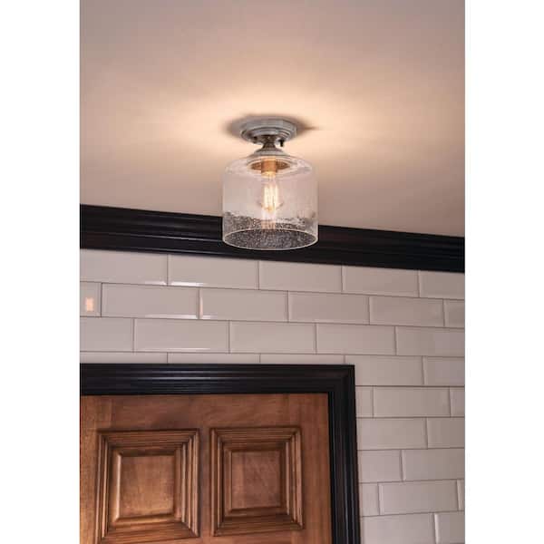 KICHLER Winslow 8.5 in. 1-Light Brushed Nickel Hallway Contemporary Semi-Flush Mount Ceiling Light with Clear Seeded Glass
