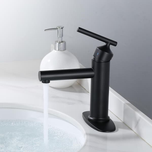 4 in. Centerset Single Handle High Arc Bathroom Sink Faucet with Drain Kit and Deckplate Included in Matte Black