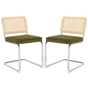 Coralia Olive/Natural 16.54 in. Rattan Dining Chair Set of 2