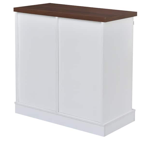 Unbranded 31.5 in. W x 15.7 in. D x 31.9 in. H Brown White Linen Cabinet with Adjustable Shelf for Bathroom