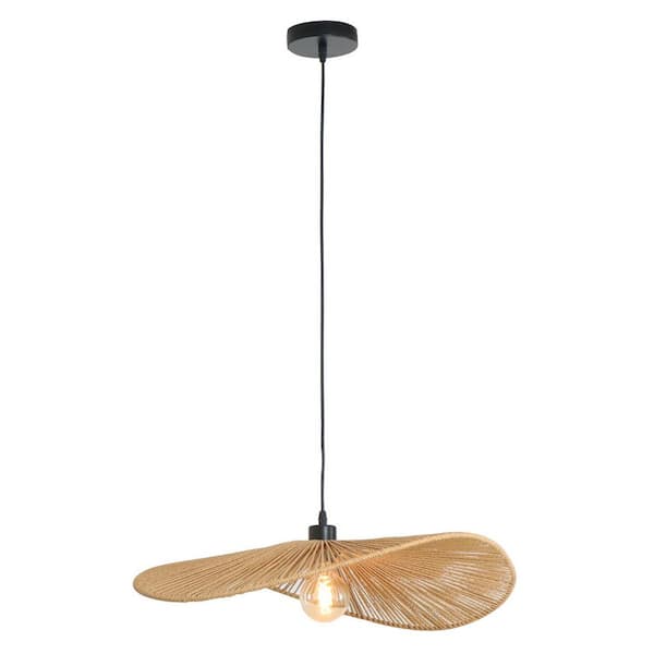 Boho 23.6 in. 1 Light Hand-Woven Rattan Farmhouse Pendant Light for Living Room Bedroom Kitchen Island