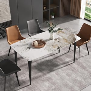 62.9 in. Rectangle White and Black Modern and Minimalist Stone Top Dining Table with Black Metal Frame (Seats 4-6)