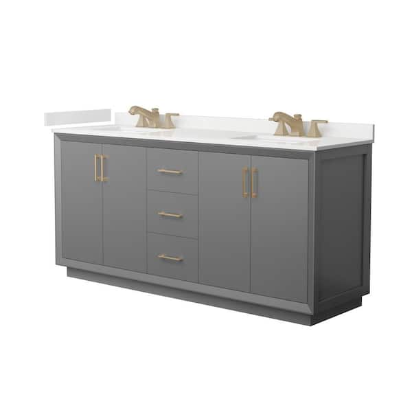 Wyndham Collection Strada 72 in. W x 22 in. D x 35 in. H Double Bath Vanity in Dark Gray with White Quartz Top
