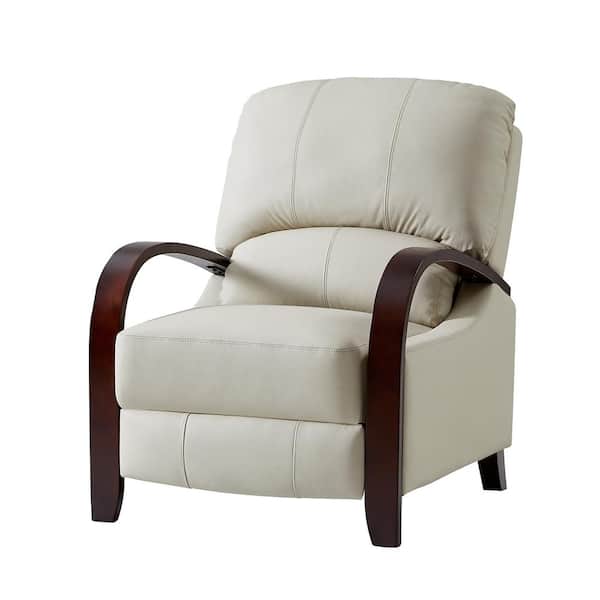 ARTFUL LIVING DESIGN Ernesto Beige Genuine Leather with The Wooden Armrest Recliner