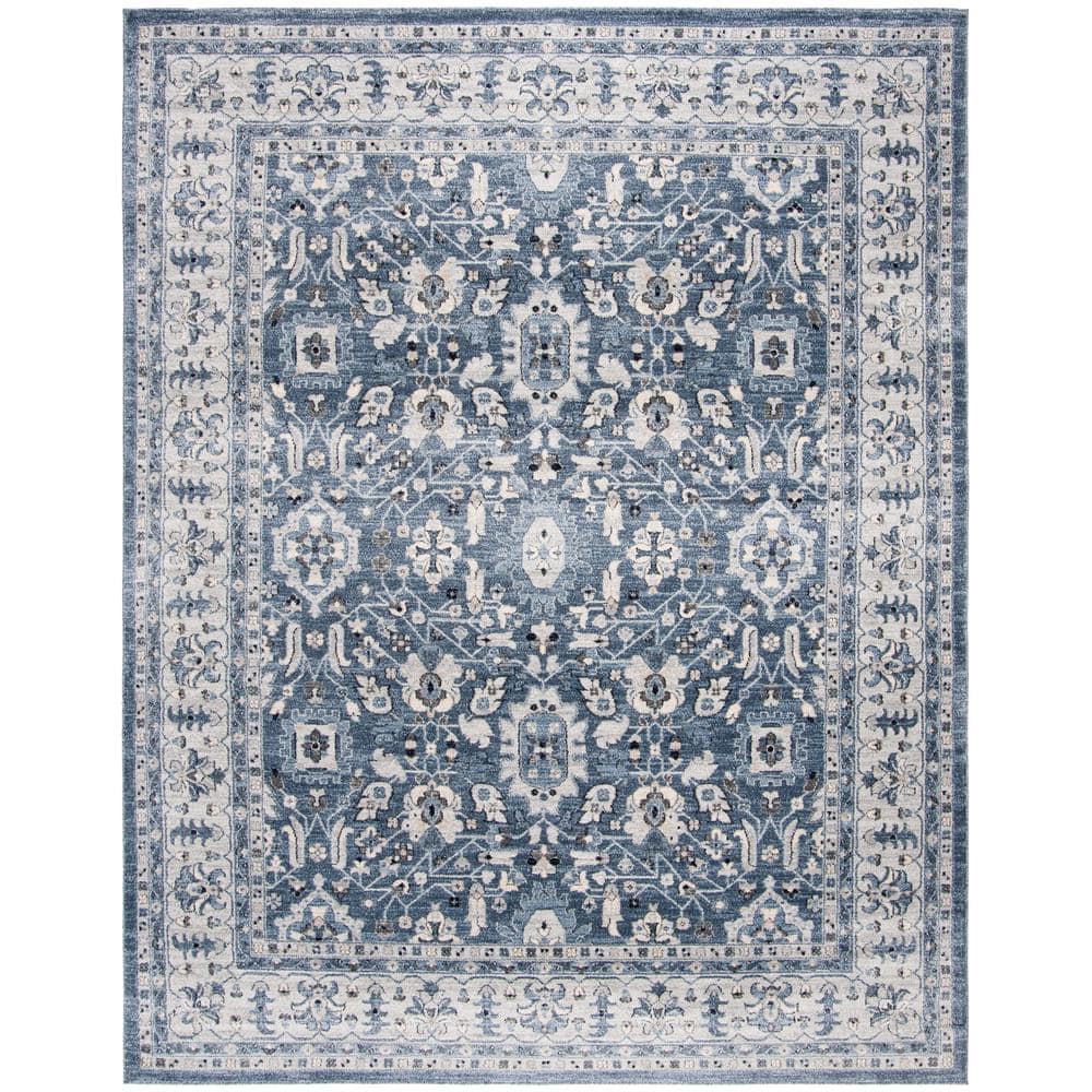 SAFAVIEH Charleston Navy/Cream 8 ft. x 10 ft. Floral Border Area Rug ...