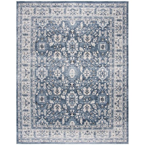 Charleston Navy/Cream 8 ft. x 10 ft. Floral Border Area Rug