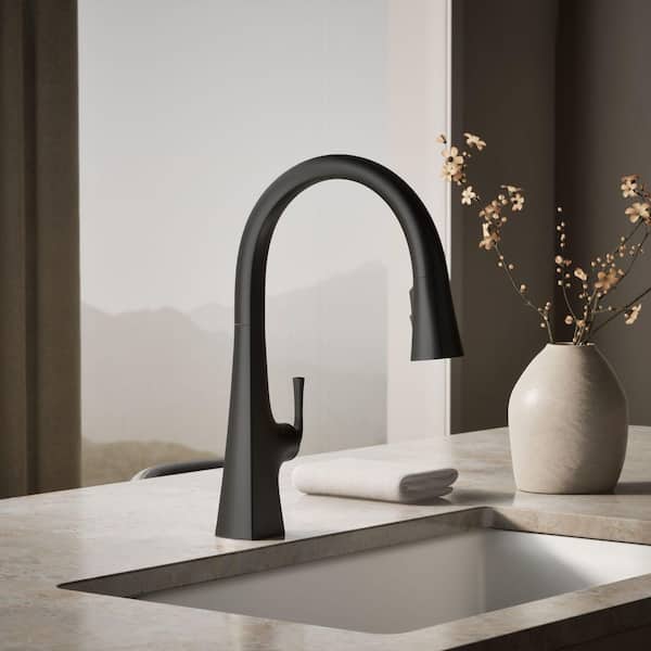 Graze Single-Handle Pull-Down Sprayer Kitchen Faucet with Response Technology in Matte Black
