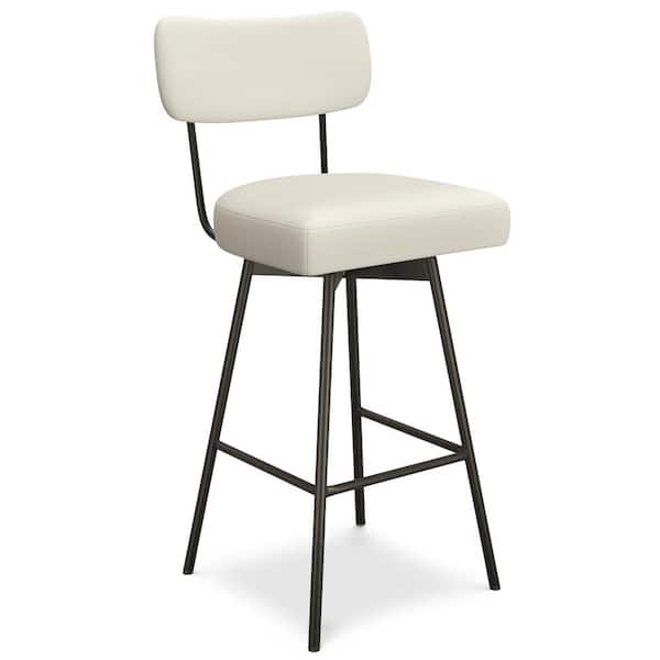 Simpli Home Giselle 28.94 in. Natural Contemporary Modern Swivel Polyester Linen Metal Bar Stool (Set of 2)