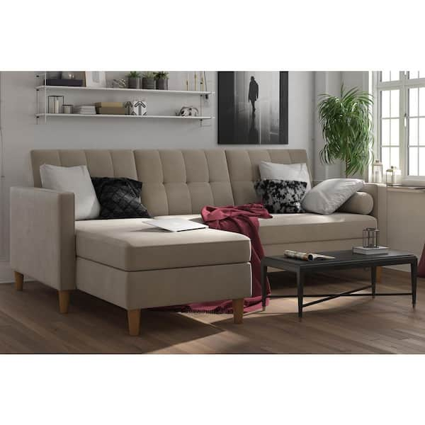 DHP Hanna Tan Chenille Storage Futon / Sectional