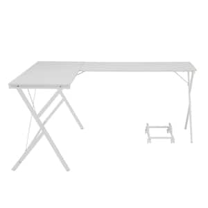 62 in. L-Shaped White Metal 0-Drawer Computer Desks