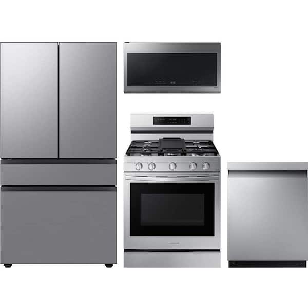 29 cu. ft. Bespoke Standard Depth 4 Door French Door Refrigerator with 5 Burner Smart Gas Range and Dishwasher