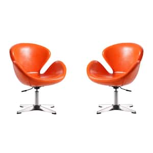Raspberry Tangerine and Polished Chrome Faux Leather Adjustable Swivel Accent Arm Chair (Set of 2)