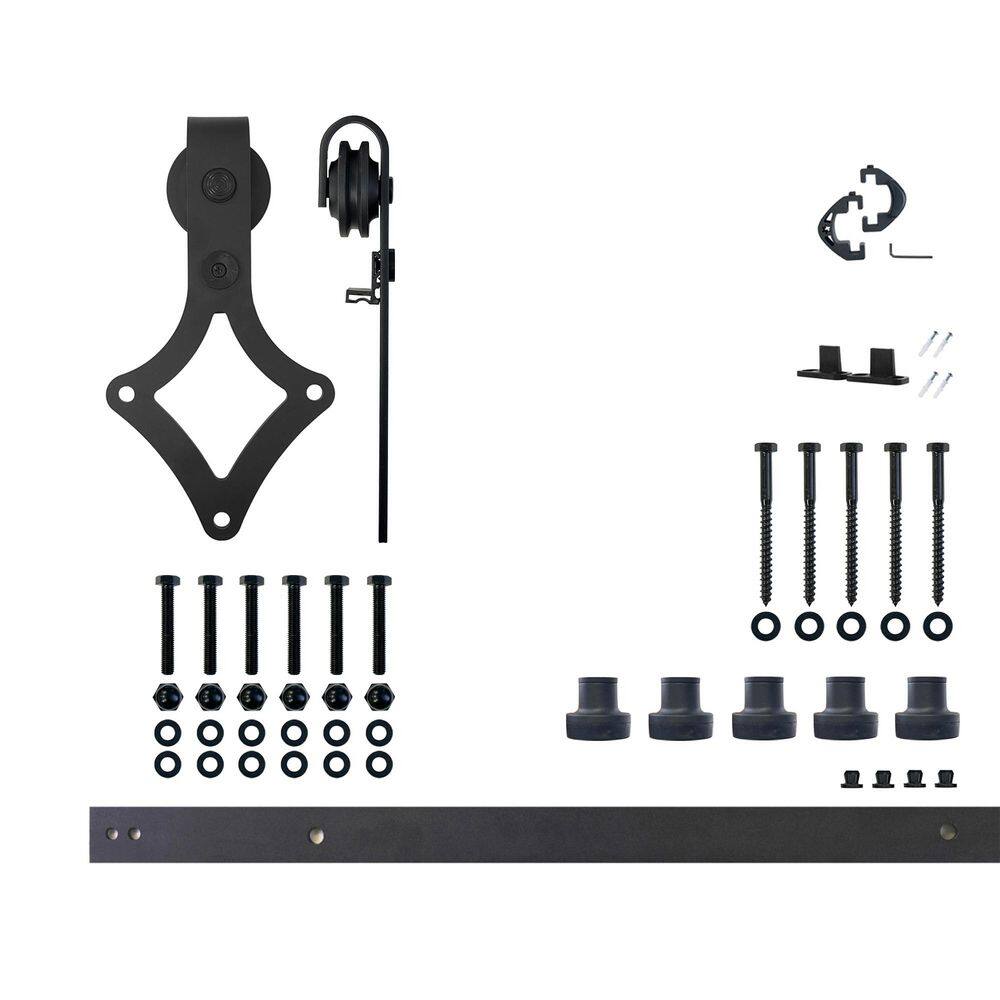 7 ft./84 in. Black Rustic Non-Bypass Sliding Barn Door Hardware Kit Diamond Design Roller for Single Door price history on PriceWatchPro