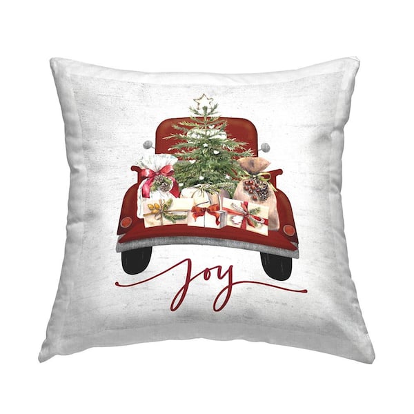 Stupell Industries Joy Holiday Car Presents Red Print Polyester 18in. X 18in. Throw Pillow