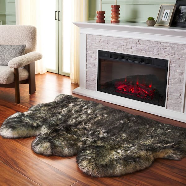 Sheep Skin 3 ft. x 5 ft. Ivory/Dark Charcoal Solid Color Area Rug