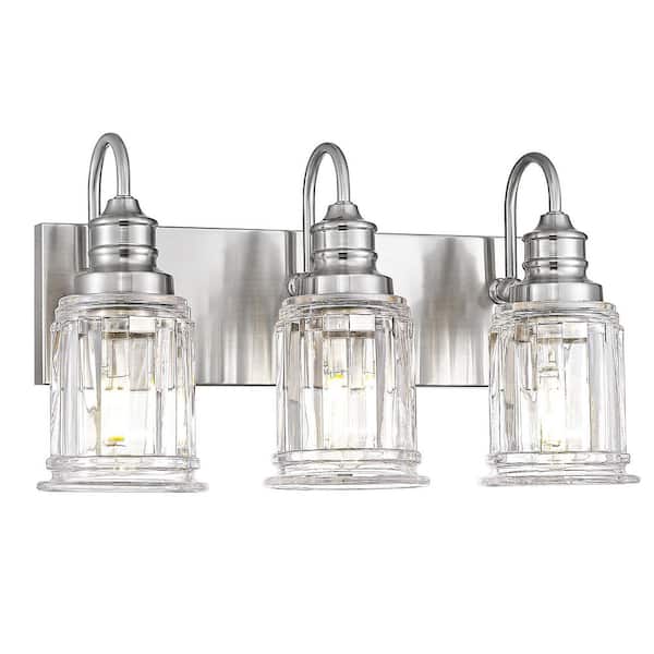 18.1 in. 3 Light Brushed Nickel Vanity Light with Clear Glass Shade