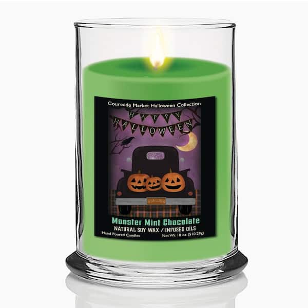 Happy Halloween Black Truck 18 oz Status Candle Glass