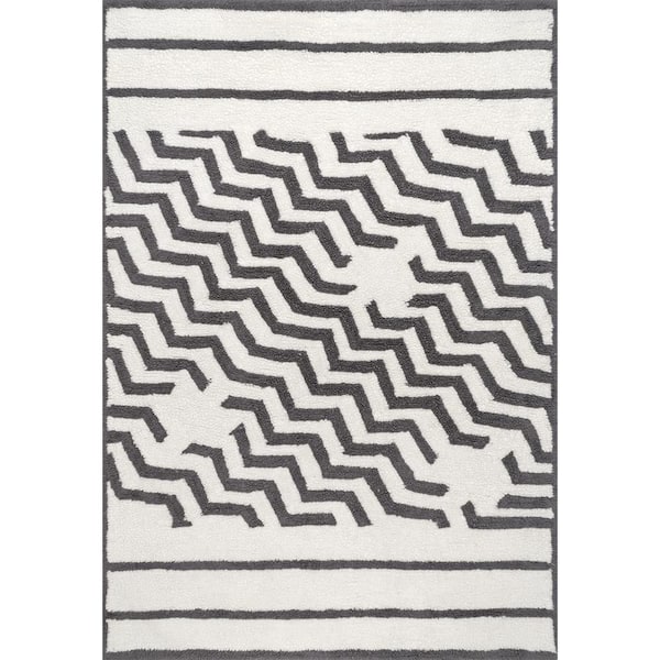 nuLOOM Myra Ivory 6 ft. x 9 ft. Machine Washable Wool Geometric Indoor Area Rug