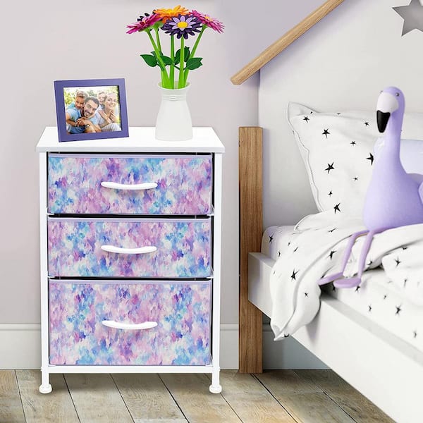 3-Drawer Tie-Dye Purple Nightstand 24.62 in. H x 16.5 in. W x 24.62 in. D