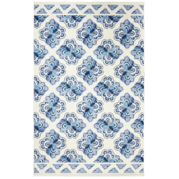 Mohawk Home Almafi Stamp Blue 5 ft. x 8 ft. Floral Area Rug