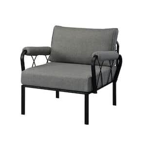 Rajni Gray Metal Outdoor dinning chair Outdoor lounge chair Outdoor recliner in Gray Fabric and Black Finish set of 1
