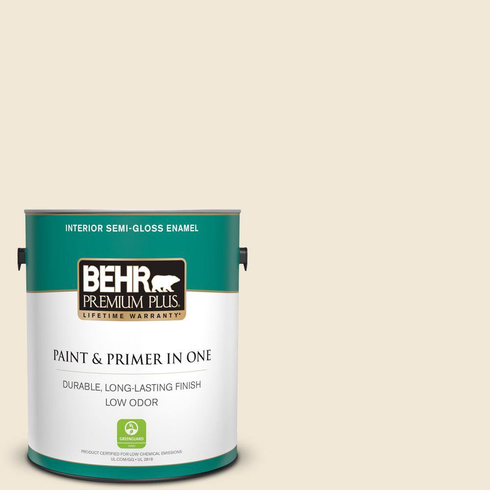 BEHR PREMIUM PLUS 1 gal. 13 Cottage White SemiGloss Enamel Low Odor