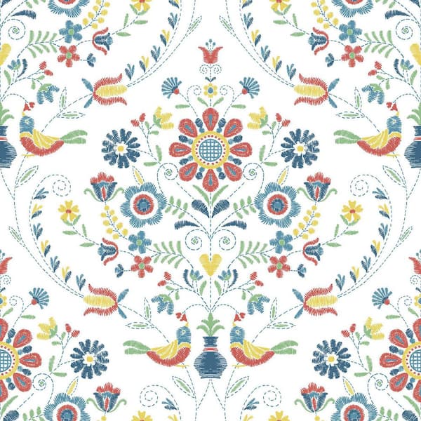 A-Street Prints Britt Multi-Colored Embroidered Damask Wallpaper Sample