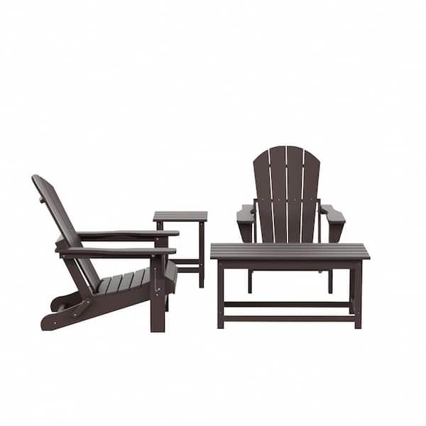 WESTIN OUTDOOR Laguna 4-Piece Fade Resistant Outdoor Patio HDPE Poly Plastic Folding Adirondack Chairs and Tables Set in Dark Brown