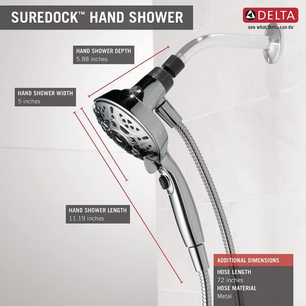 SureDock 7-Spray 5 in. Single Wall Mount Handheld H2Okinetic Shower Head in Chrome