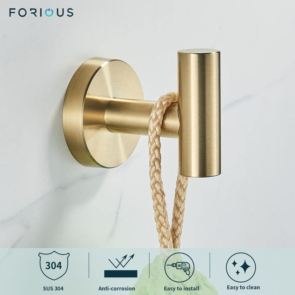 Brushed Gold Stainless Steel Double Robe and Towel Hooks