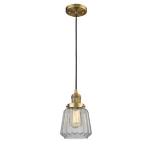Chatham 100-Watt 1 Light Brushed Brass Shaded Mini Pendant Light with Clear Glass Shade