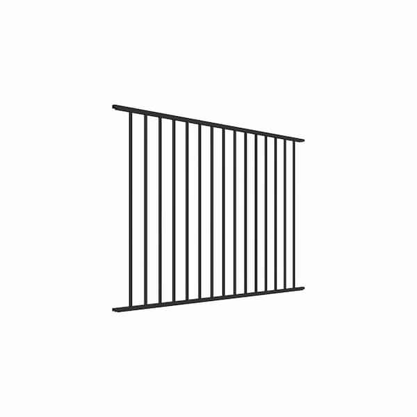 TuffBilt Dillon 2 Rail Flat Top 4 ft. H x 6 ft. Black Aluminum Pre-Assembled Flat Top Spaced Picket Fence Panel