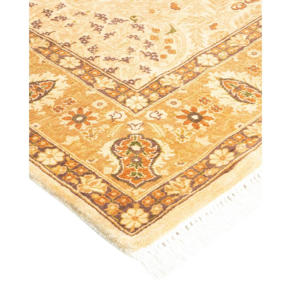 Handmade Ivory Wool Oriental 8' x 10' Rectangular Rug