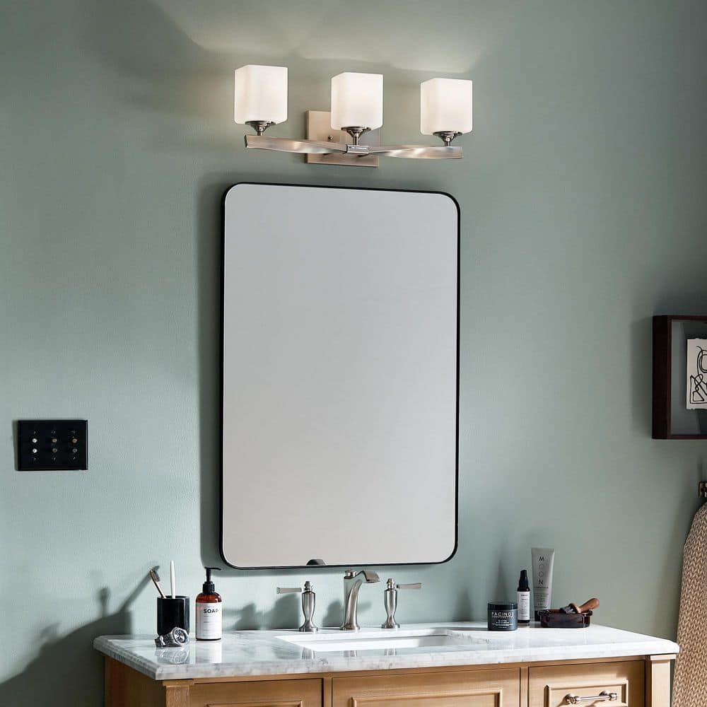 Champagne Finish 3-Light Vanity with Satin Etched Glass
