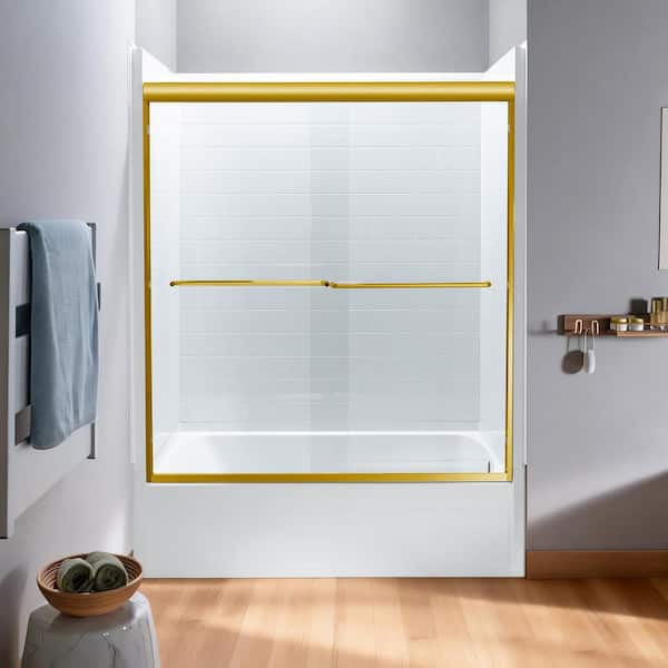 WOODBRIDGE 56-60 in. W x 60 in. H Double Sliding Framed Tub Door