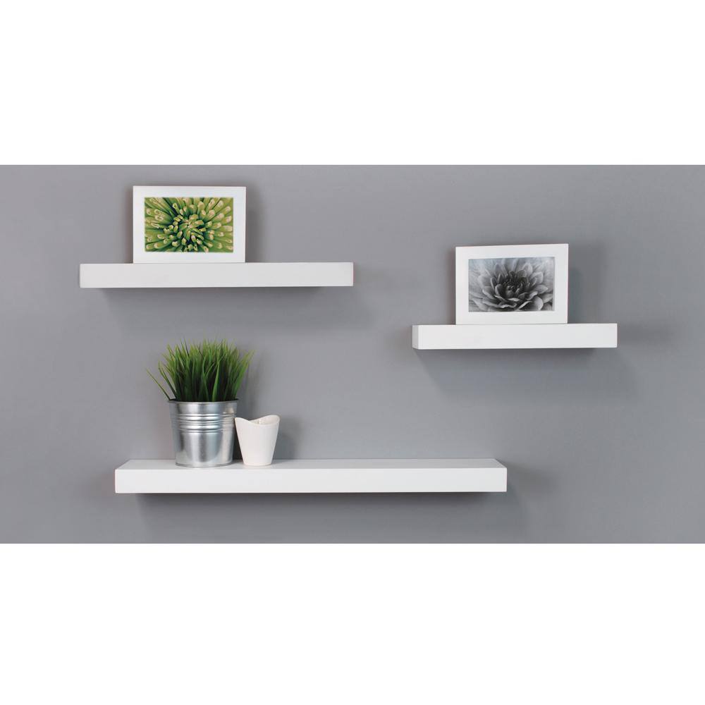 Contemporary Minimalist White Floating Wall Shelf Set